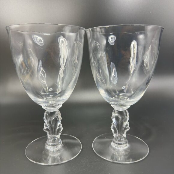 Vintage Heisey Waverly Clear Crystal Goblets Cups Set 2 Optic Elegant Stem Cups - Picture 1 of 9